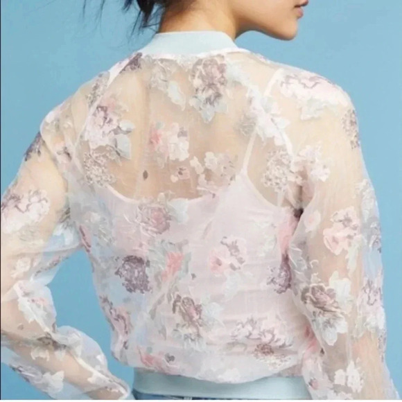 Anthropologie sheer embroidered floral jacket XS Maeve bomber - Picture 2 of 13